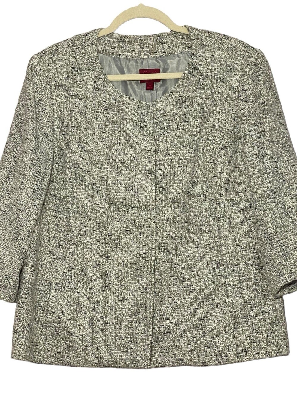 212 Collection Women's XL Gray Boucle Tweed Collarless Pockets Jacket Classic